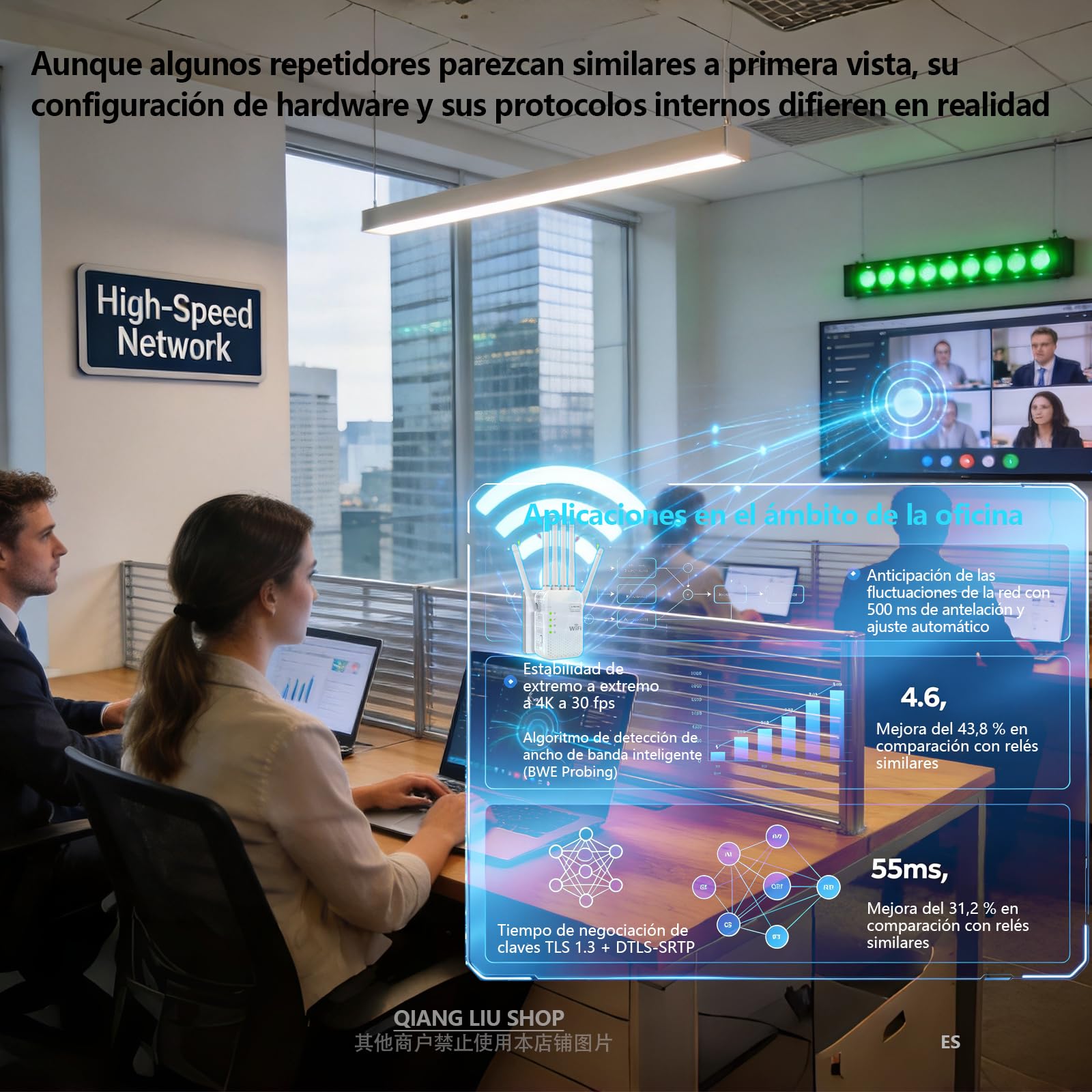 Repetidor WiFi Mejorado AC1200M (5+2,4 GHz) de Doble Banda, 6 Antenas y 2 Puertos Gigabit; Compatible con los Modos Ap y repetidor; Compatible con WPS; Enchufe de la UE; para el hogar y la Oficina