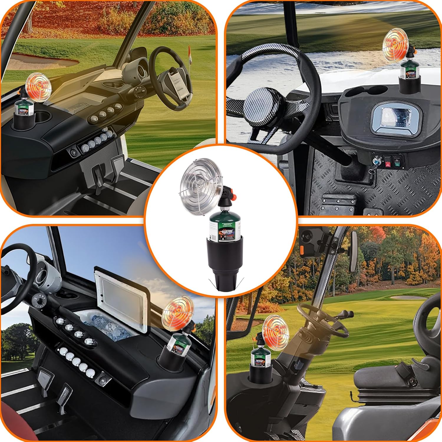 Portable Golf Cart Heater, Propane Heater 4100BTU Power with Cup Holder for Garage Patio Camping Tent Hiking Ice Fishing Suitable for 1lb camping gas cylinder（Fuel cylinder not include）