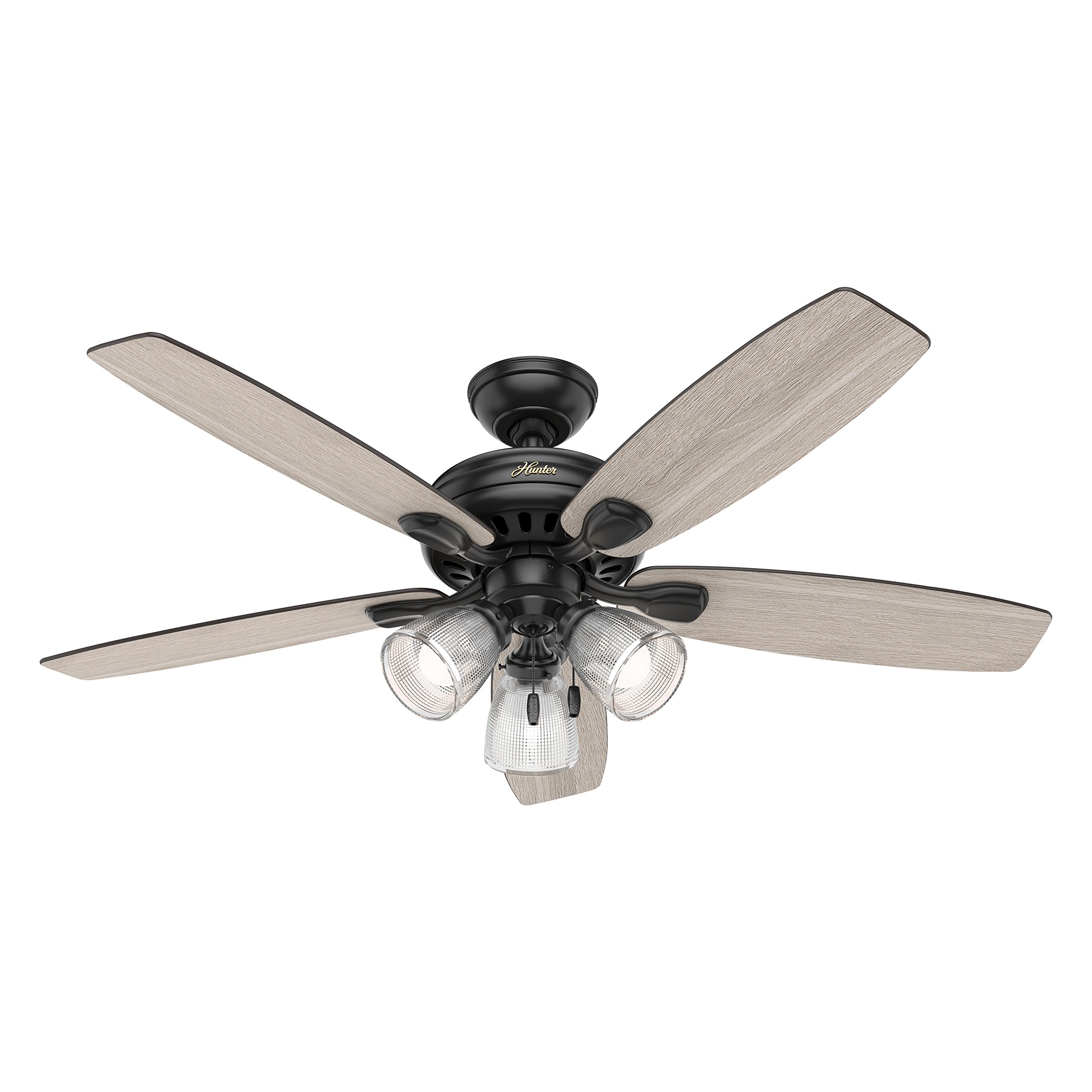 Hunter 52 inch Matte Black Finish Contemporary Ceiling Fan with Light Kit (Renewed)