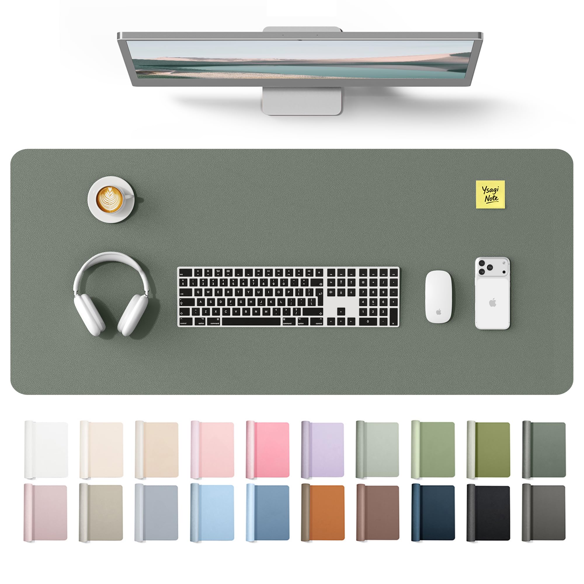 YSAGi Leather Desk Protector, Office Mat, Large Mouse Mat, Non-Slip PU Leather Blotter, Laptop Desk Mat, Waterproof Writing Pad for Office and Home(Dark Green, 42" x 17.2")