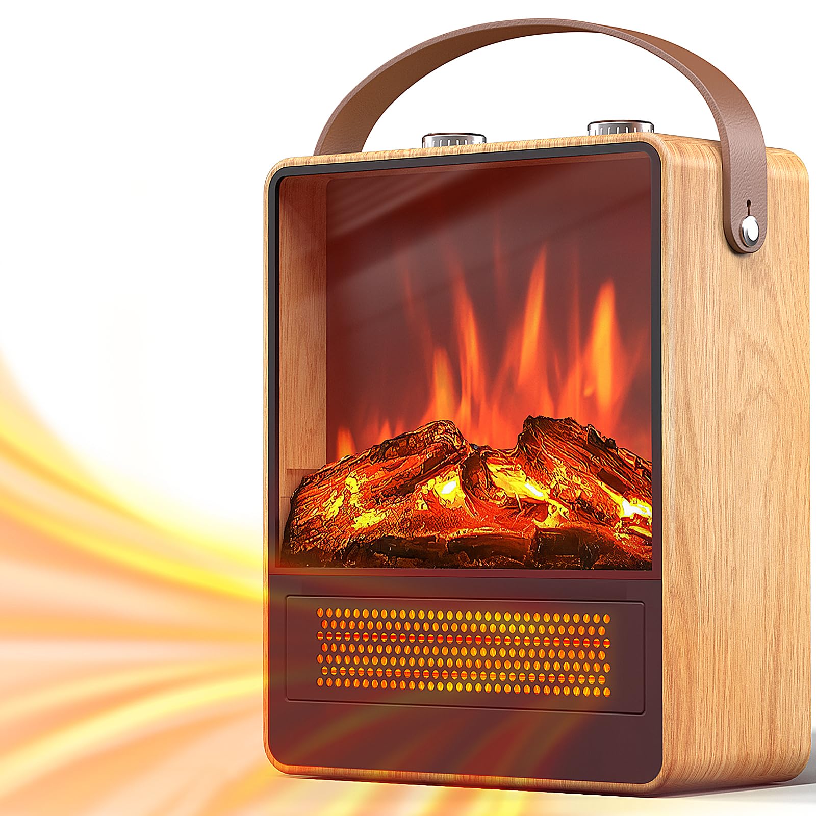Photo 1 of Electric Fireplace Heater for Indoor Use, Space Heater Fireplace, Oak