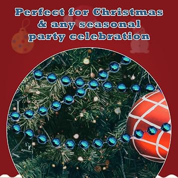 10M Christmas Bead Chain, Luxury Plastic Garland, Xmas Tree Hanging Ornaments, Party Decoration (Blue Bead Garland)