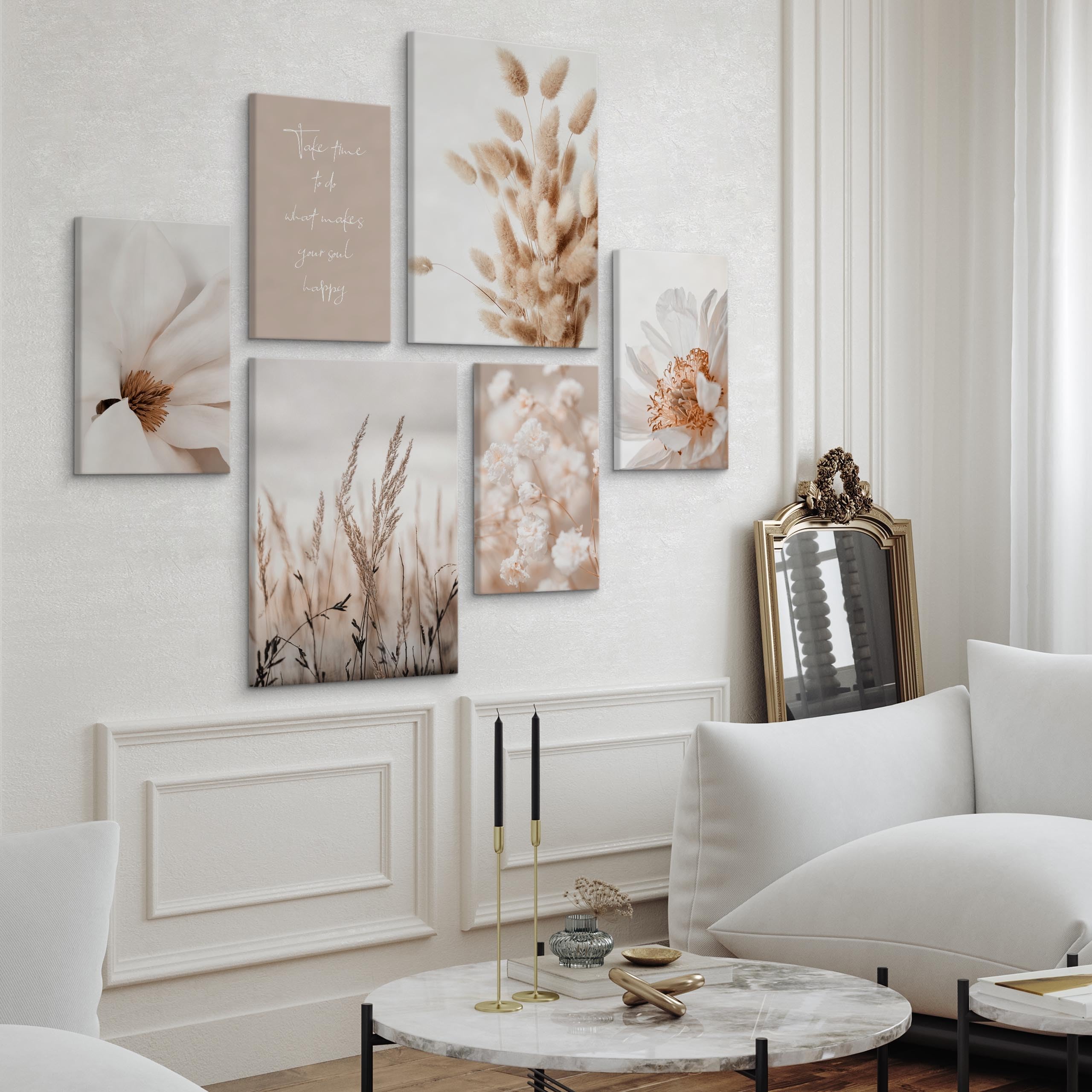 Muralo Wandbilder Set Leinwand Bilder Boho Stil 2x 30x40 cm 4x 20x30 cm Beige