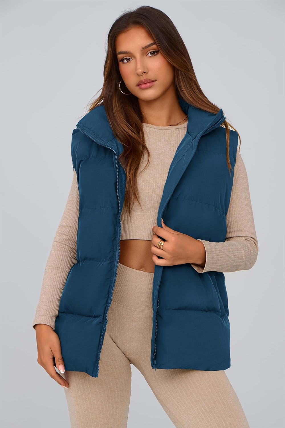 PRETTYGARDEN Women's Puffer Jacket Vests 2026 Fall Casual Sleeveless Stand Collar Zip Up Coats Warm Winter Outerwear - Image 3