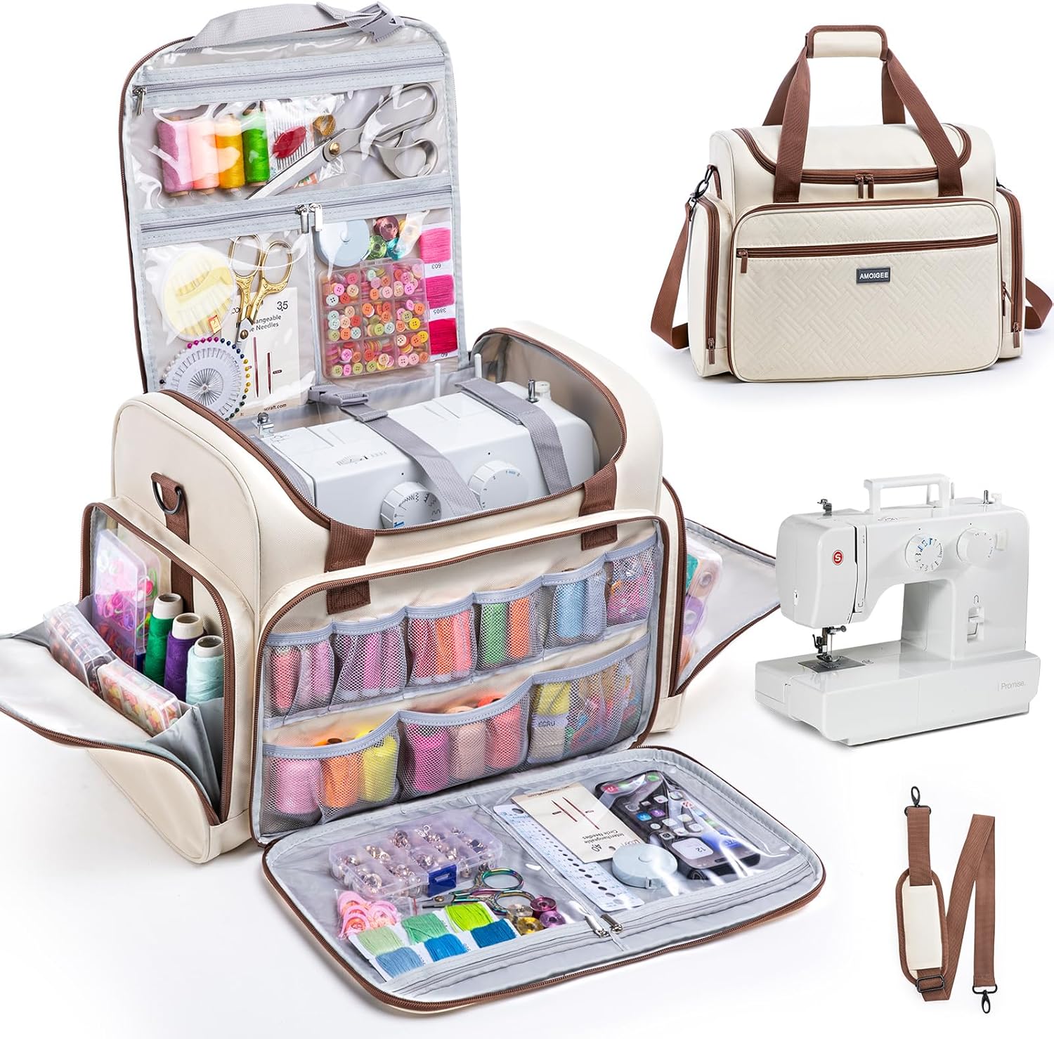 AMOIGEE Sewing Machine Case – Heavy Duty Sewing Machine Bag with Thick Padded Bottom, Sewing Tote Fits Most Standard Machines Compatible with Singer, Brother, Janome