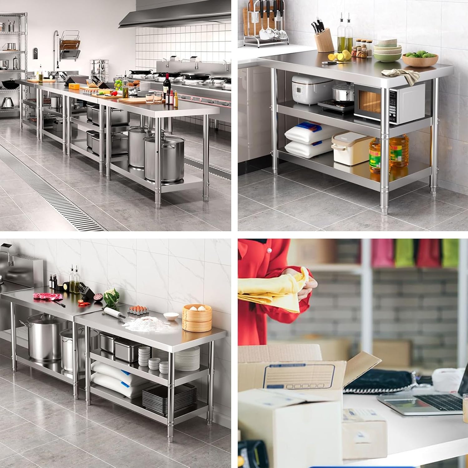 Three Tier Workbench Kitchen Prep Table Storage Rack Commercial Household Thickened Stainless Steel Workbench Adjustable Feet to Adapt to Uneven Ground(80x50x80cm)