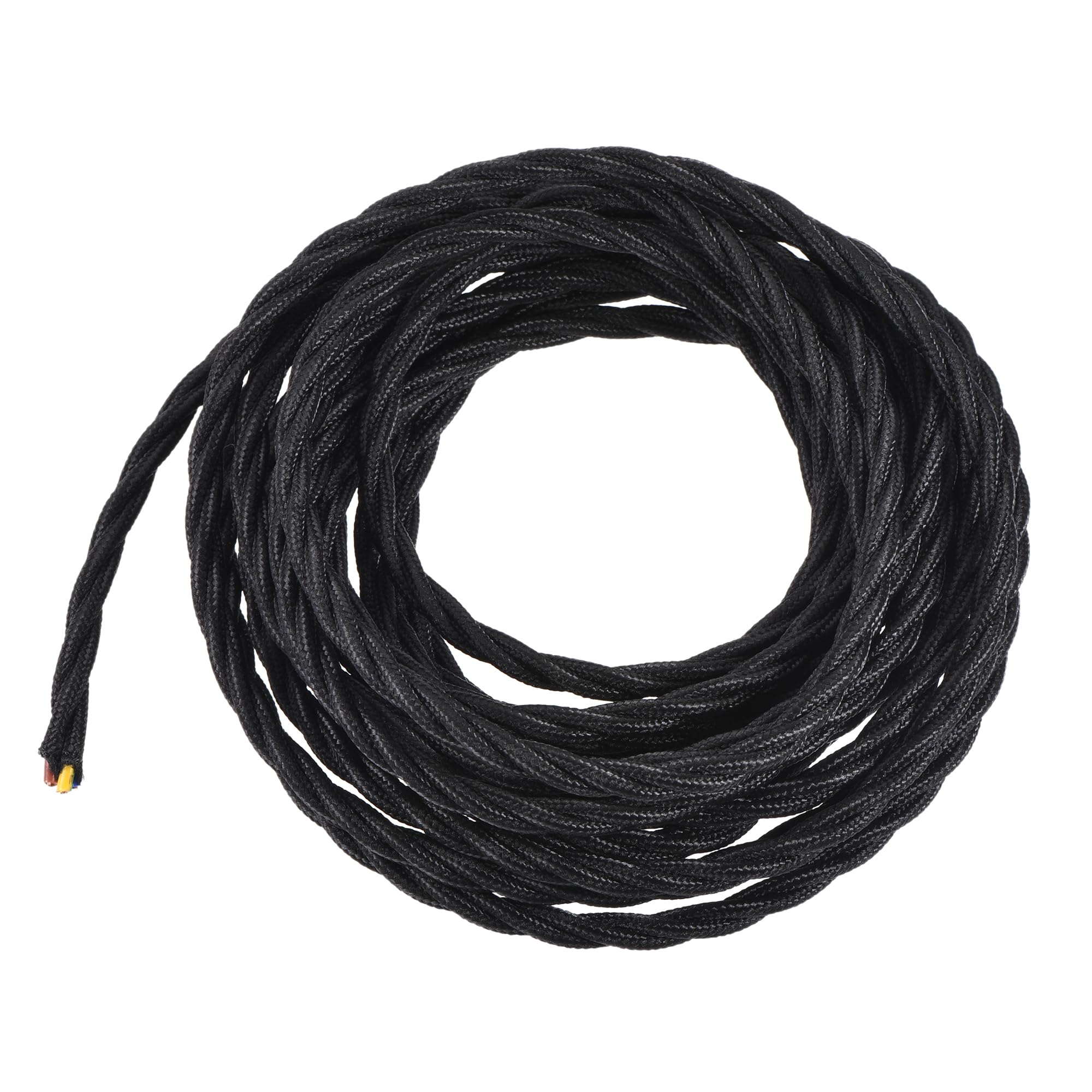 MECCANIXITY 16.4Ft Twisted Cloth Covered Wire, 18/3 Cloth Covered Electrical Wire Vintage Industrial Electronic Wire Cloth Cord Cable for Pendant Light DIY Project, Black