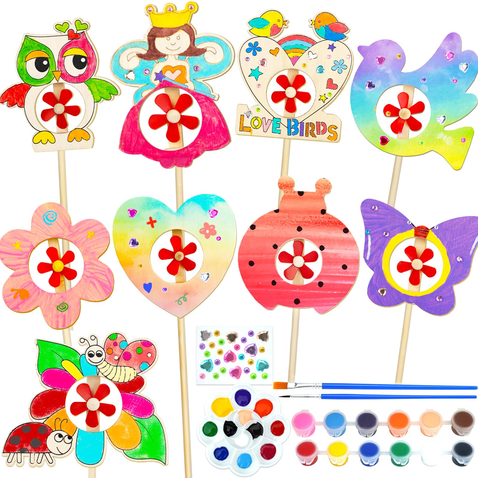 DoodleDoo Make You Own Pinwheels Art Kit for Kids, Wooden Wind Spinner Painting Arts & Crafts for Kids Ages 4-6 6-8, DIY Wood Windmill Creative Crafts, Toys for Girls Boys Birthday Party Gift
