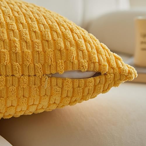 Miniatura 2 de Kevin Textile - Juego de 2 fundas decorativas cuadradas para cojines, pana suave, moderno estilo campestre bohemio a rayas, decorar hogar, sofá,