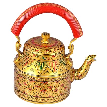 iHandikart Hand Painted Designer Aluminium Kettle for Tea/Coffee, Home D?cor& Gift Purpose. Capacity 1 L, Size 8.5