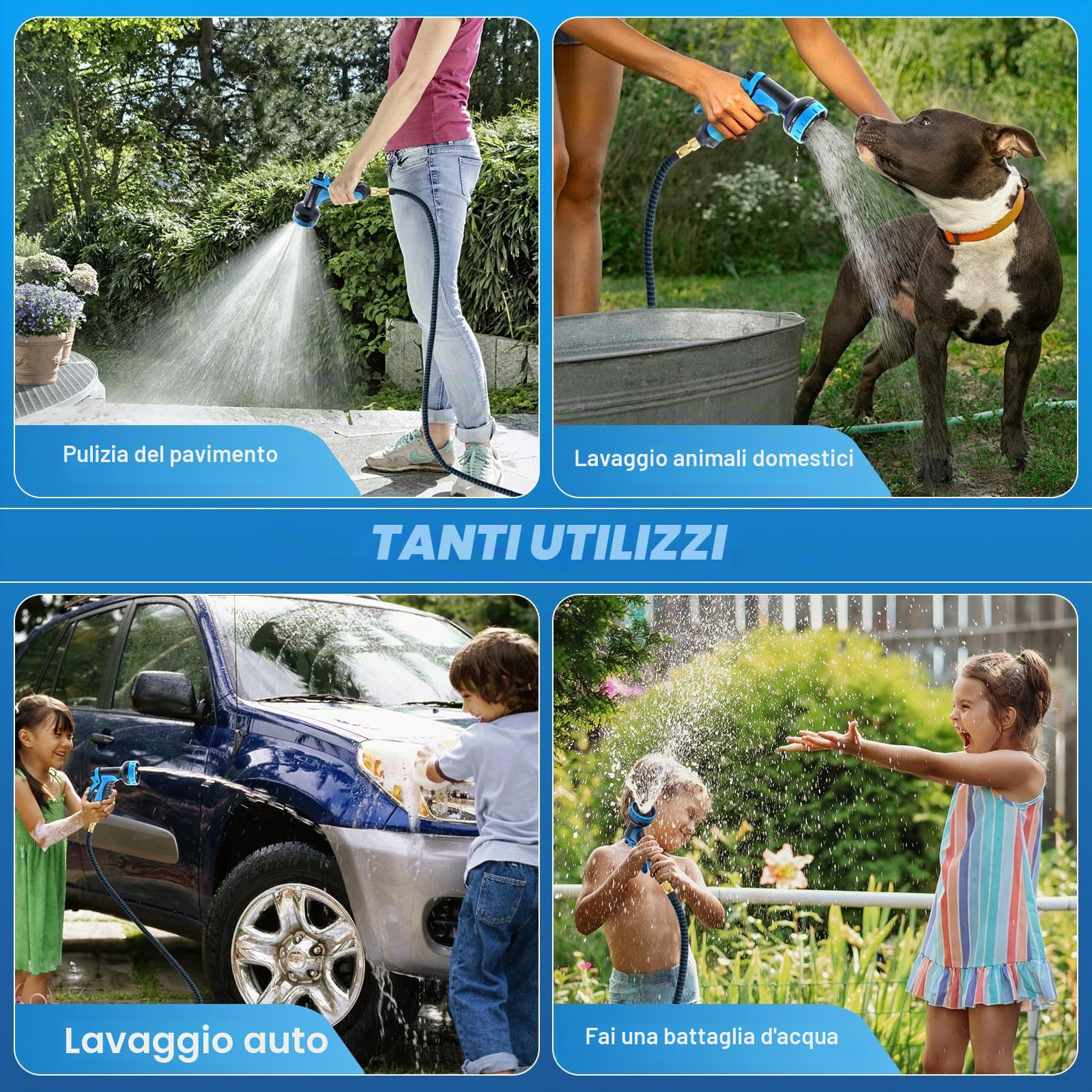 Jsdoin Tubo Acqua Giardino 30 Metri - Estensibile per con Pistola a Spruzzo 10 Funzioni, Canna Irrigazione Adattatori da 1/2" e 3/4" Innaffiare,Giardinaggio Lavaggio Auto (30M/100FT)