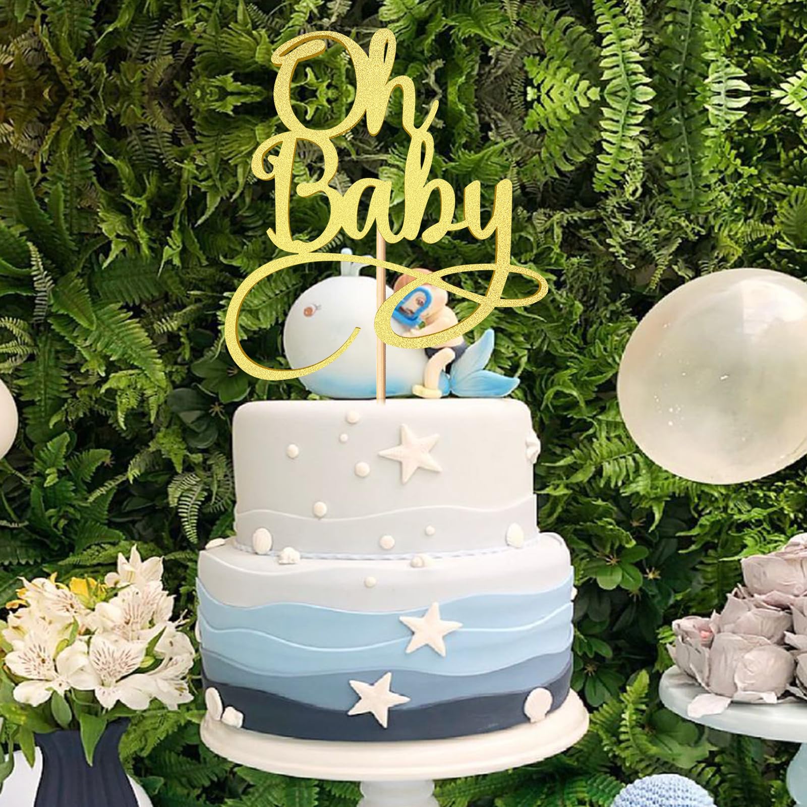 'Oh Baby' Tortenaufsatz Aus Karton – Glitzernd Schwarz, Für Babyparty, Geschlechtsoffenbarung, Kuchen-Deko, Foto-Prop
