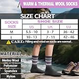 EBMORE Womens Merino Wool Hiking Socks Thermal Warm Winter Boot Crew Cushion Work Gift Socks 5 Pairs(Striped-A,M)