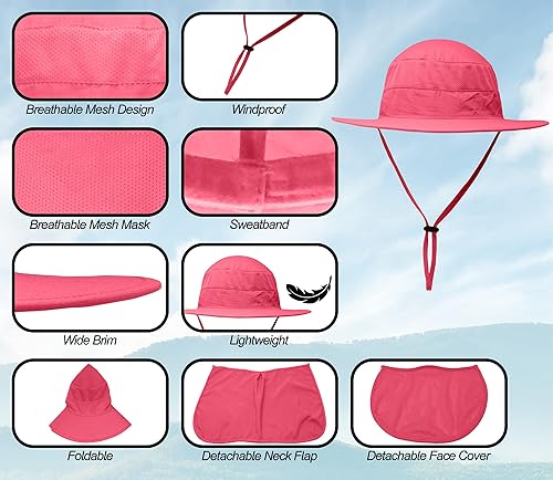 Miniatura 9 de Sombrero bonnie de pesca para hombres y mujeres, protección UV, gorra ligera, ala ancha, solapa para el cuello y cubierta facial, resistente al