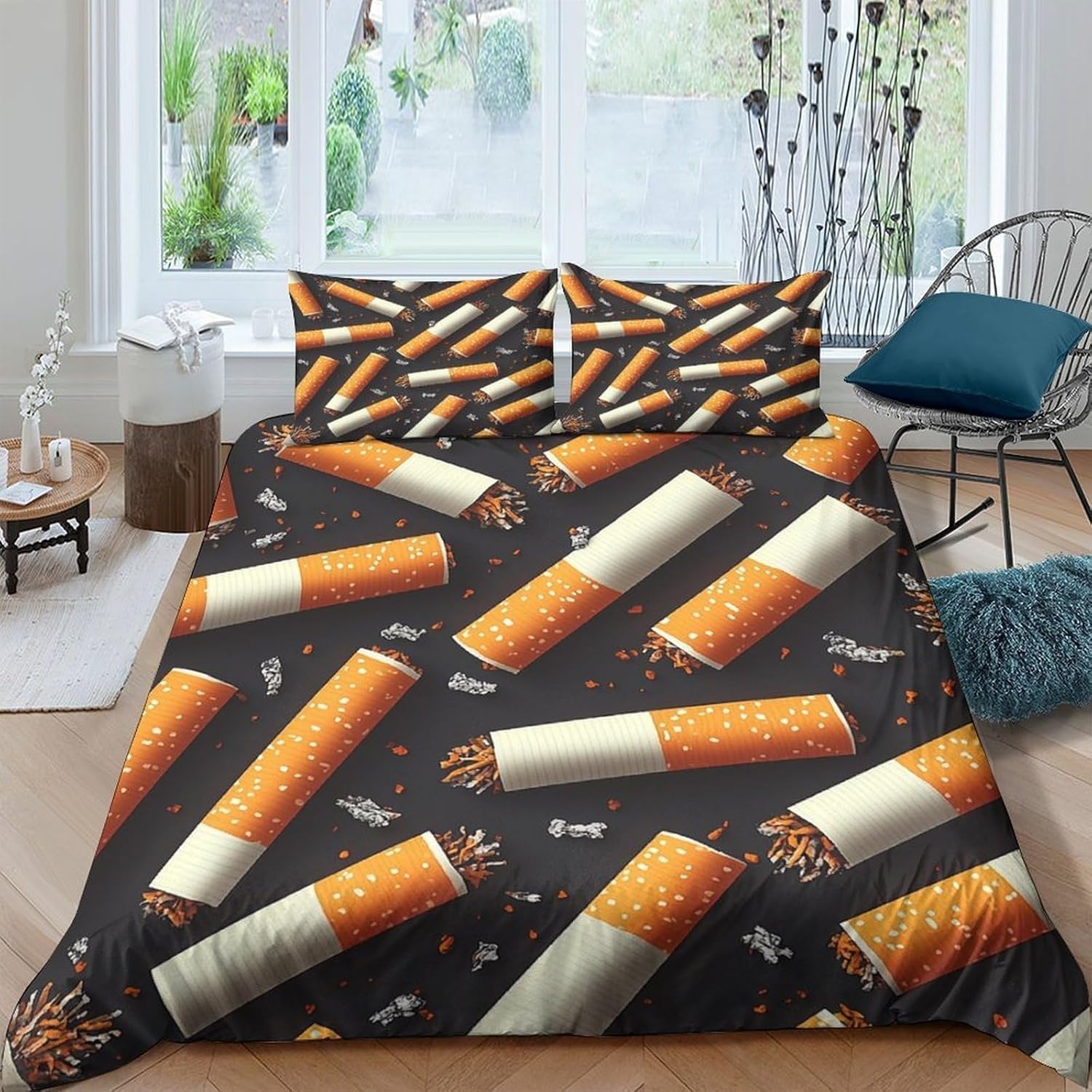 Funda Nordica Cama 135/150 Cigarrillo Ropa de Cama 3D Arte de TendenciaMicrofibra Suave 3 Piezas Include 1 Fundas Nórdica 150x200 cm y 2 Fundas de Almohada 50x75cm E-1494