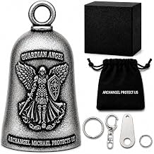 Guardian Bell Motorcycle for Bikers, St Michael Archangel Angel Gremlin Luck Riding Bell with 3 Key Chain Ring, Bell Hanger