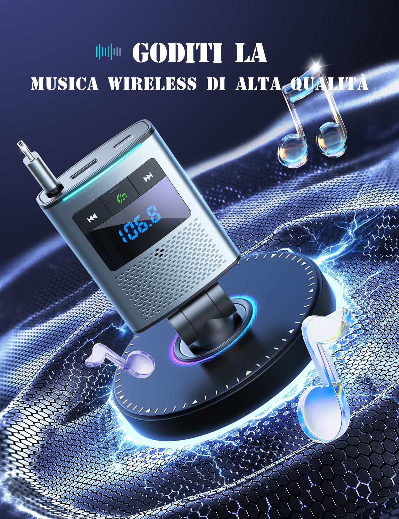 JOYROOM 90W Radio Bluetooth 5.4 Auto,【100CM Cavo Retrattile & Ricarica Rapida PD 45W】2026 Trasmettitore FM Bluetooth per Auto, 24V/12V Caricabatterie Auto con Chiamata Vivavoce per iPhone 17/Samsung
