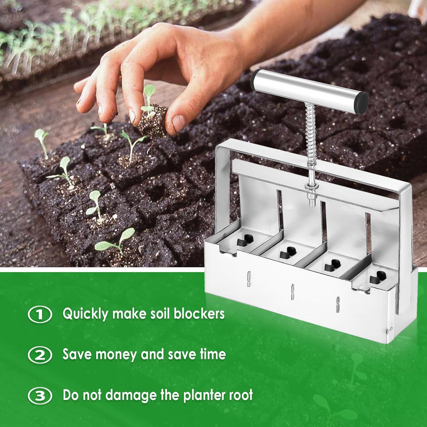 Manual Soil Block Maker Micro Soil Blocker Set 2 inch Soil Block Soil Blocking Tool for Seed Stater Tray