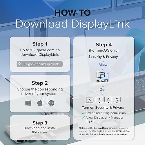 Miniatura 8 de Plugable Estación de acoplamiento para monitor triple USB-C: Base para laptop 13 en 1 con carga de 100 W para Mac (requiere controlador