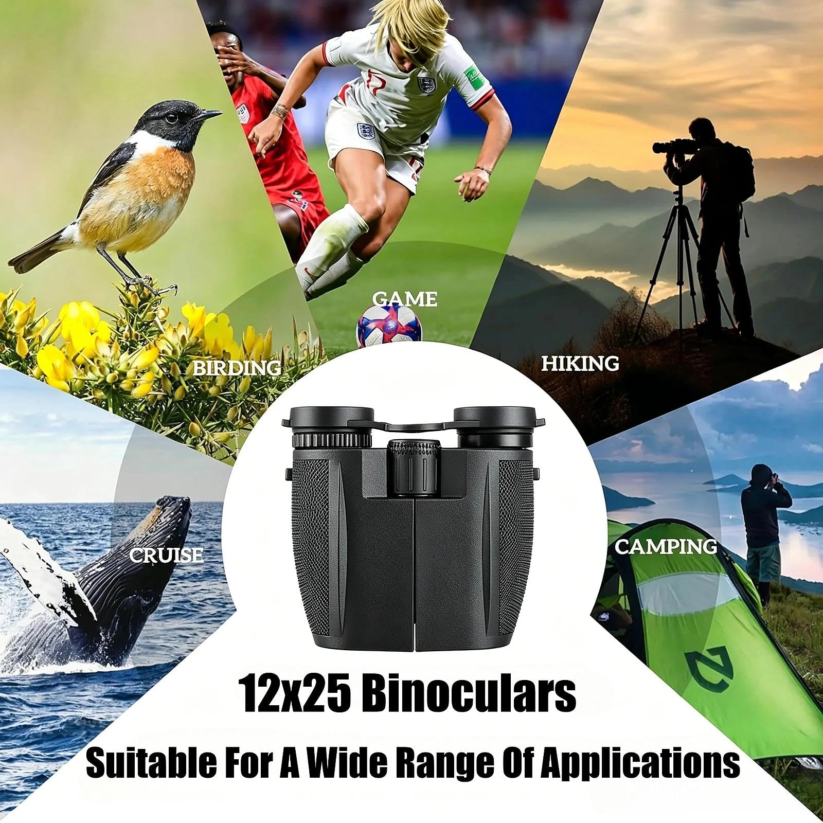 Binocolo 12x25 ad alto ingrandimento ad alta definizione ideale per uso esterno escursionismo campeggio birdwatching osservazione eventi sportivi