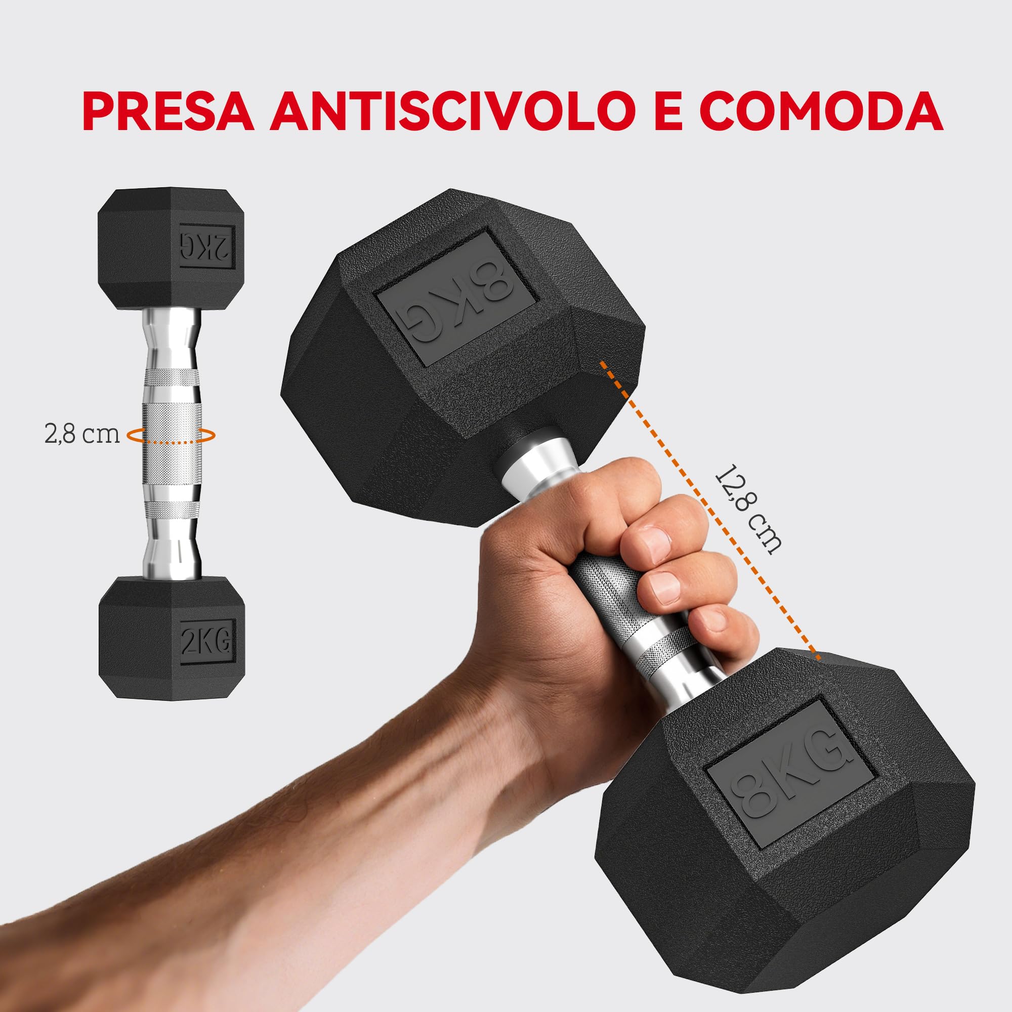 SPORTNOW Set di Manubri Palestra con Supporto, Peso Totale 30kg/36kg, Pesi Palestra Esagonali in Metallo con Impugnatura Antiscivolo, Allenamento Forza Fitness Casa, Nero