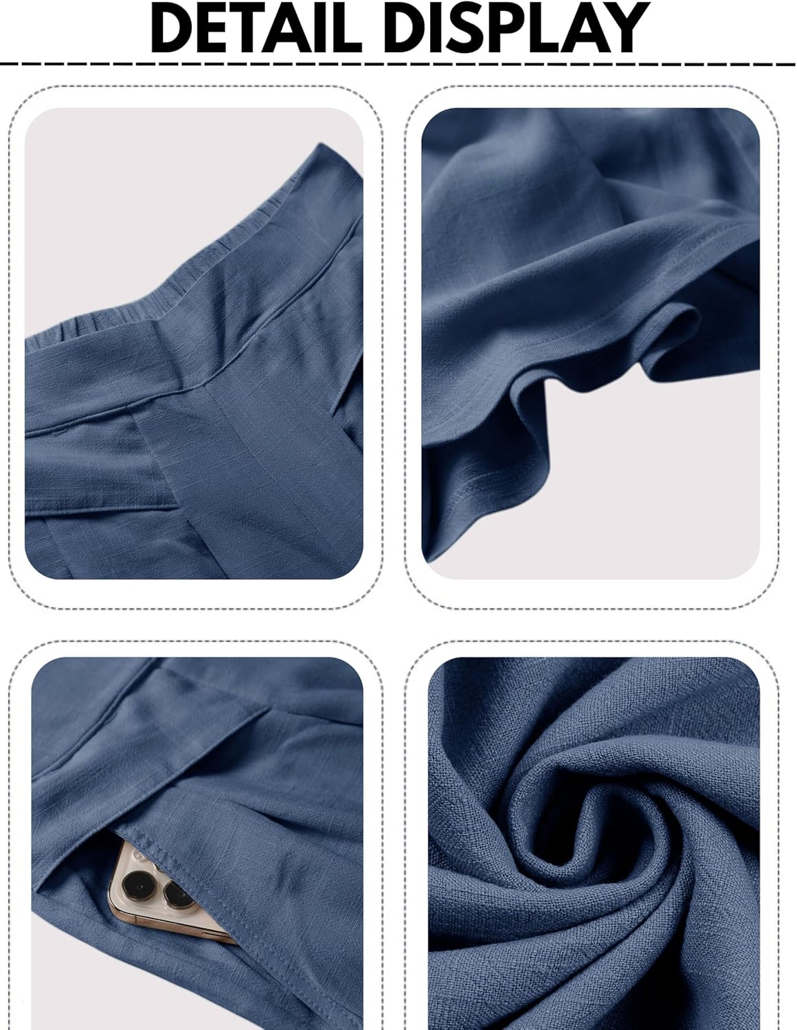 Hooever Women's Cotton Linen Culottes Pants Elastic Waist Wide Leg Palazzo Trousers Capri Pant - Image 5