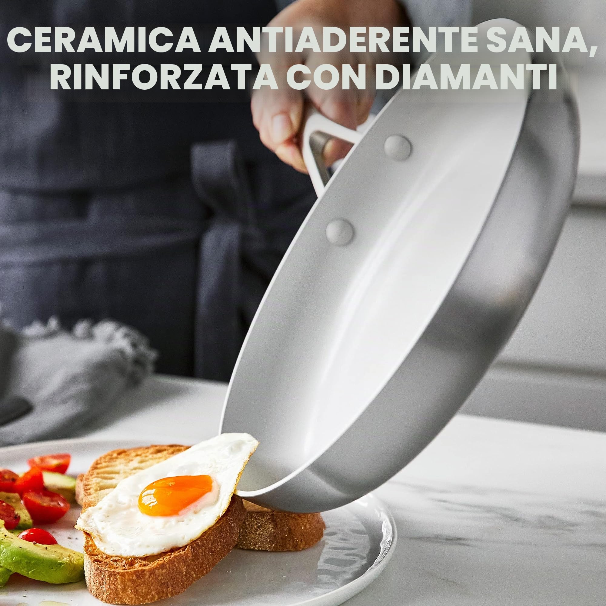 GreenPan Venice Pro Tri-Ply Set di pentole e padelle in ceramica antiaderente a tre strati in acciaio inox, senza PFAS, multiaderenti, a induzione, lavabili in lavastoviglie, adatto al forno, argento