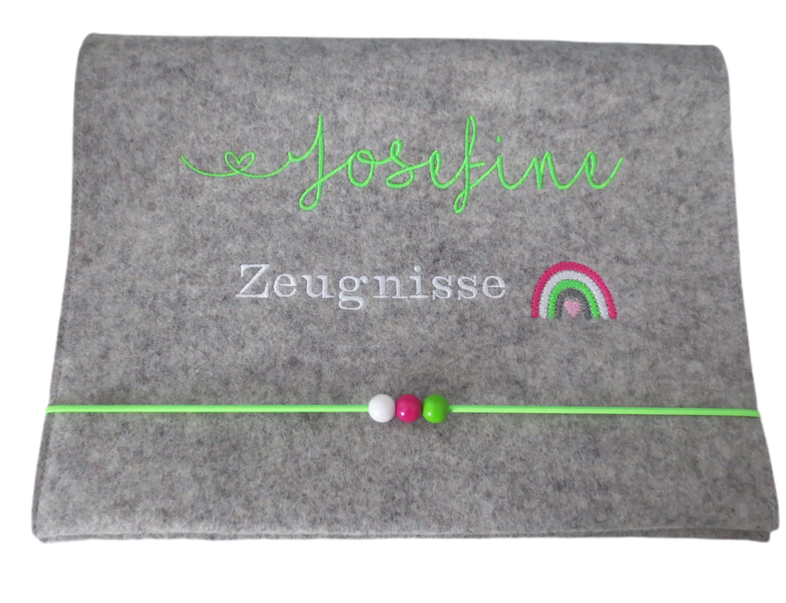 Zeugnismappe Wollfilz Mappe Zeugnisse DIN A4 Grundschule Schule"Regenbogen"