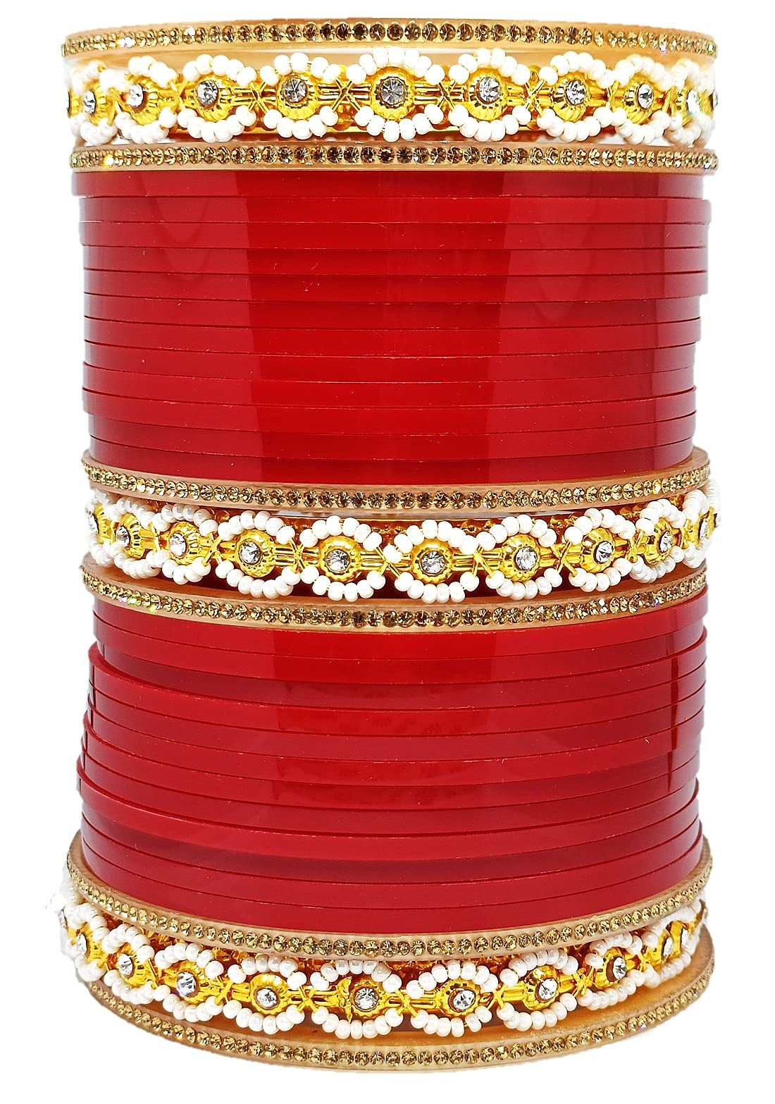 GenericRed Designer Moti Design Golden Stones/Nag Studded Punjabi Bridal Chuda/Wedding Dulhan Chura for Women & Girls - (Set of 1 Hand) by Indian Collectible