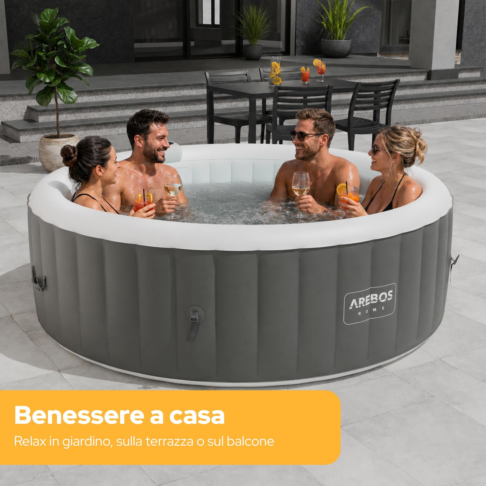 Arebos Vasca Idromassaggio Gonfiabile ⌀ 208 cm | Spa per Interni ed Esterni | 6 Persone | 1000 L | Rotonda | Whirlpool Gonfiabile