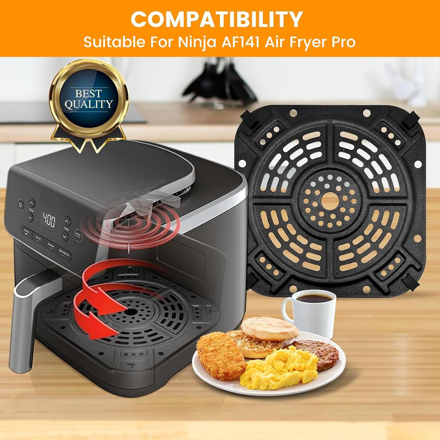 GXF Air Fryer Grill Pan for Ninja Air Fryer 5 QT 4 in 1 Pro Air Fry AF141 5 in 1 Air Fry Max AF142, 8.5''×8.5'' Air Fryer Accessories Tray Rack Grill Crisper Plate Replacement Parts, Dishwasher Safe