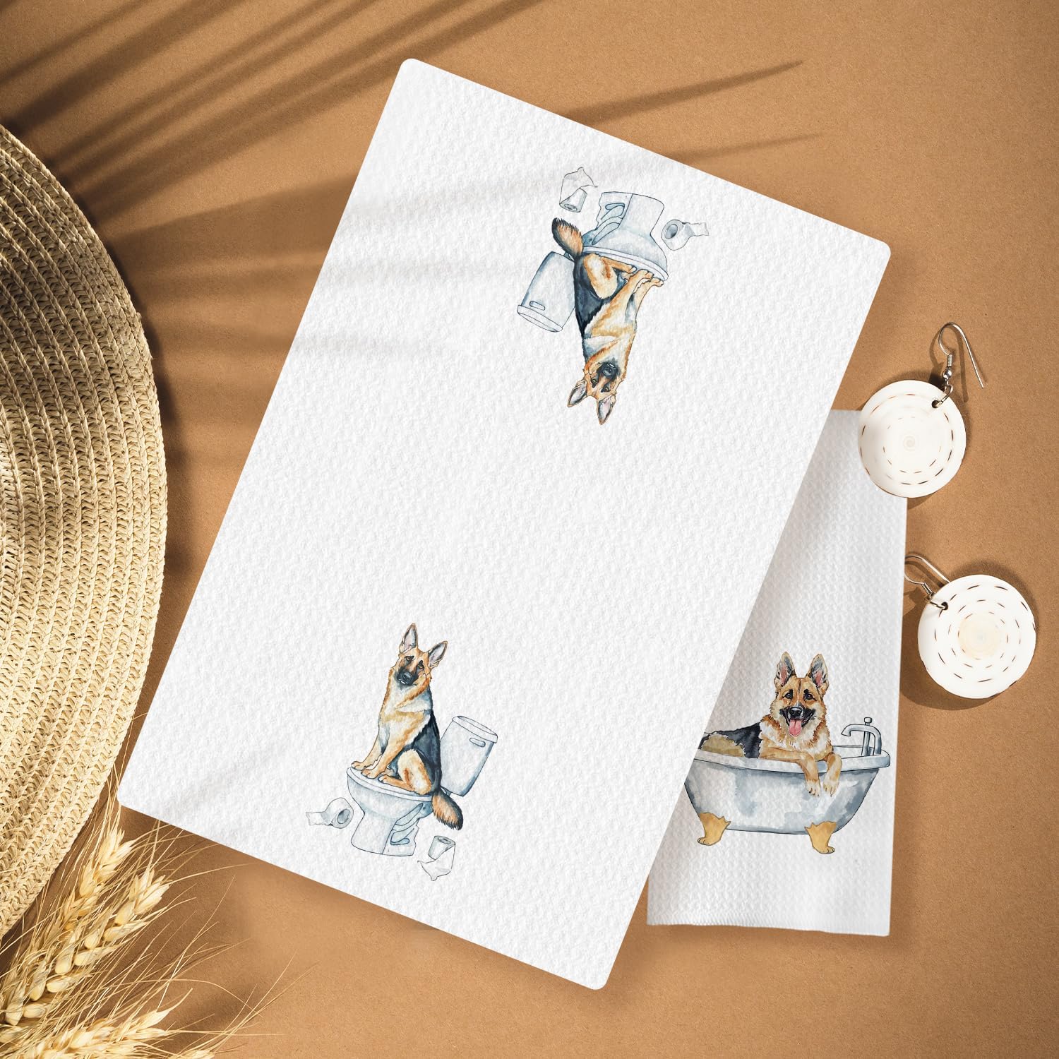 Funny German Shepherd Bathroom Hand Towels Set of 3, German Shepherd Decor Hand Towels for Bathroom, German Shepherd Gifts for Women Men, Gifts for German Shepherd Lovers Owners, 16x24 Inch - Image 2