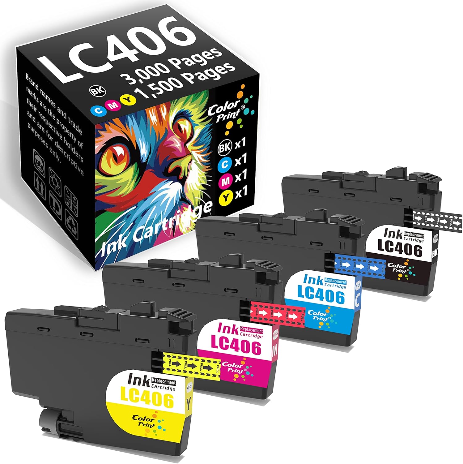 Compatible Ink Cartridge Replacement for Brother LC406 LC406BK LC406C LC406M LC406Y Used for MFC-J4335DW MFC J4345DW J4535DW J5855DW J5955DW J6555DW J6955DW Printers (4-Pack, BCMY)