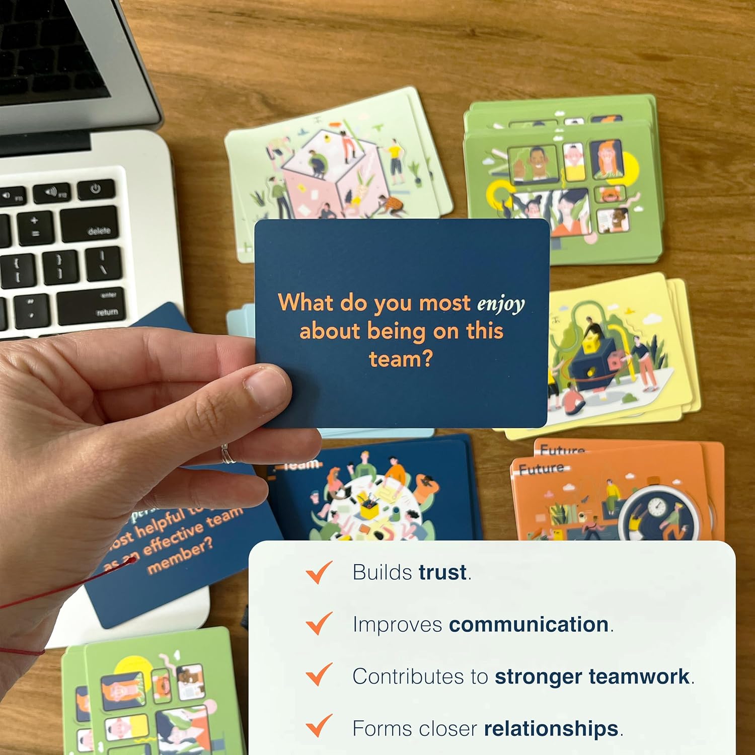 FLUYTCO Building Blocks : Team Building Card Game for Work - 150 Conversation Starters & Ice Breakers to Get to Know Your Coworkers - Office Activities & Training Tool