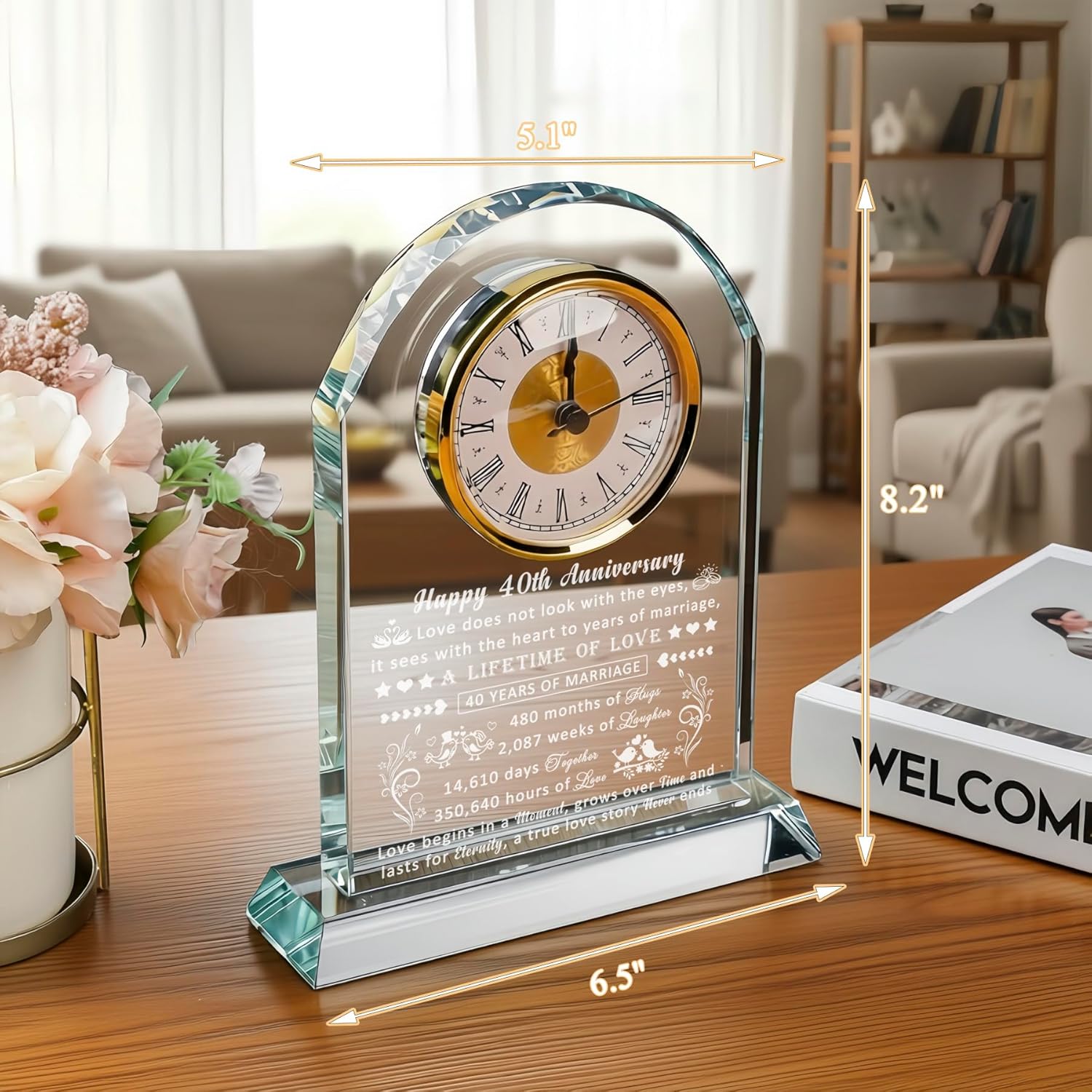 40th Anniversary Wedding Clock Gifts for Couple, 40 Year Anniversary Romantic Gift for Husband Wife, Ruby 40th Wedding Anniversary Wedding Gifts for Parents, 40 Years of Marriage Gifts - Image 2