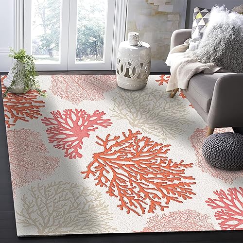 Miniatura 3 de Alfombra moderna con diseño de arrecife de coral rojo, antideslizante, con reducción de ruido, lavable a máquina, duradera, para interiores,
