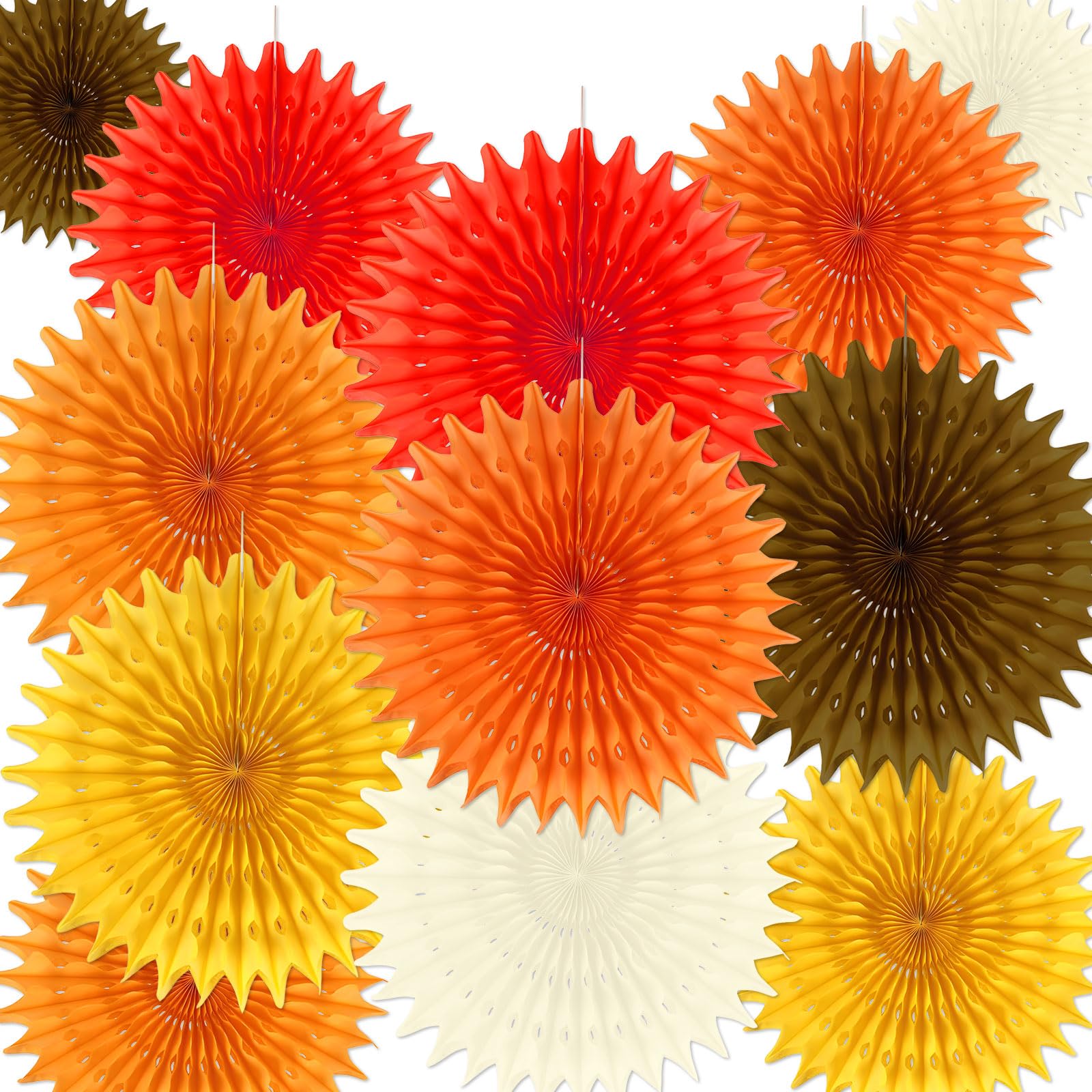Autumn Party Decorations, 12 Pcs Hanging Orange Red Paper Fans