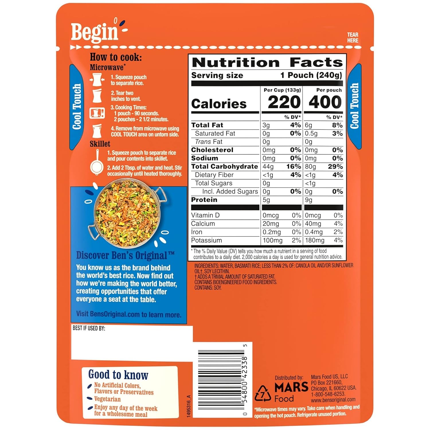 Uncle ben's ready rice nutrition label