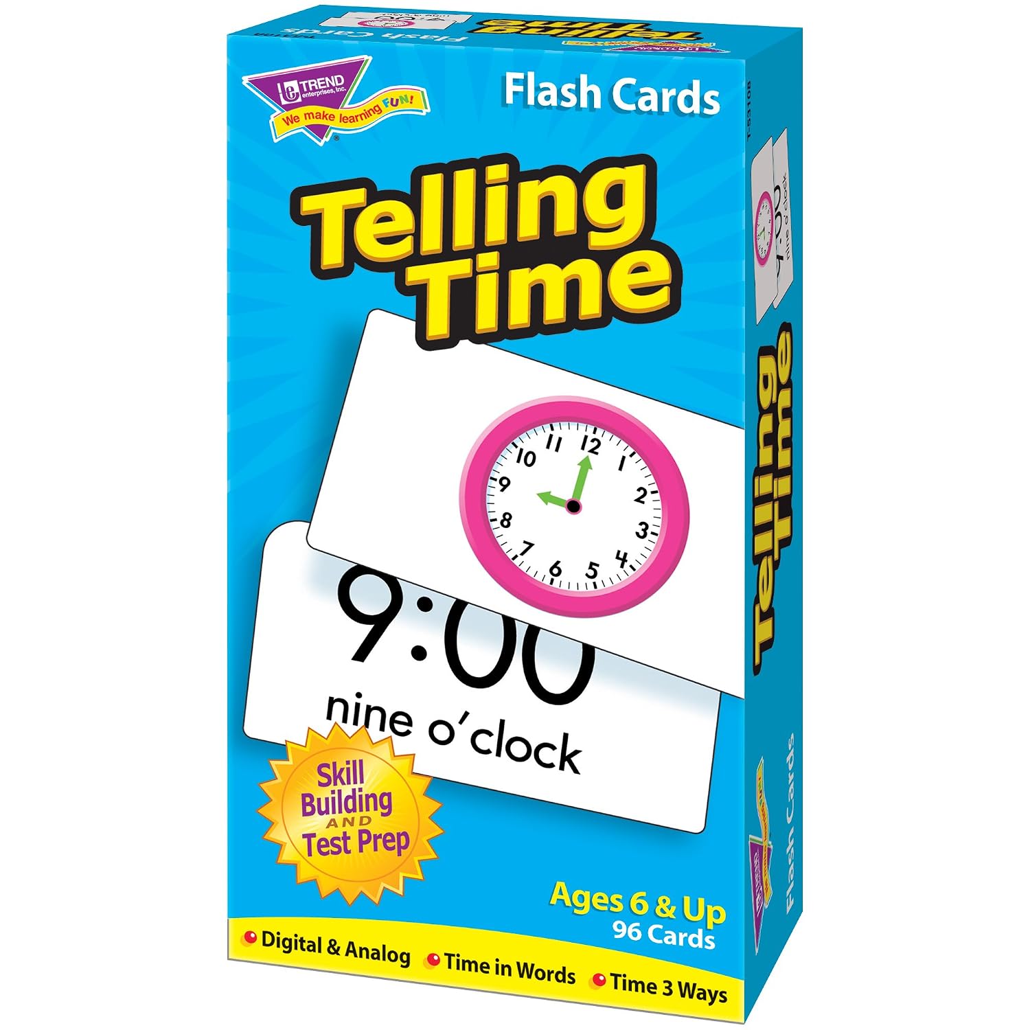 Trend Enterprises: Telling Time Skill Drill Flash Cards, Exciting Way for Everyone to Learn, Time in Words, Numerals & Analog, Great for Skill Building and Test Prep, 96 Cards Included, Ages 6 and Up