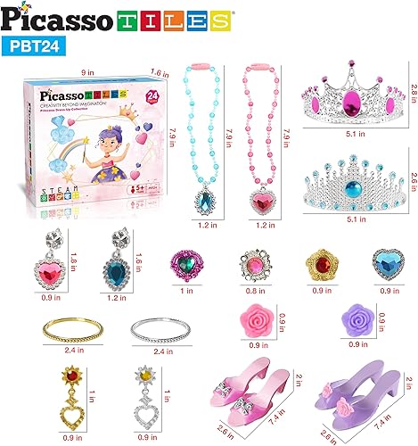 Miniatura 7 de PicassoTiles Tiara de princesa real de cuento de hadas para niños, boutique de joyas, zapatos y accesorios de moda, colección de juguetes para niñas
