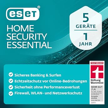 ESET HOME Security Essential 2026 | 5 Ger&auml;te | 1 Jahr | inklusive Firewall, Sicheres Banking &amp; Surfen, Mikrofonkontrolle &amp; We