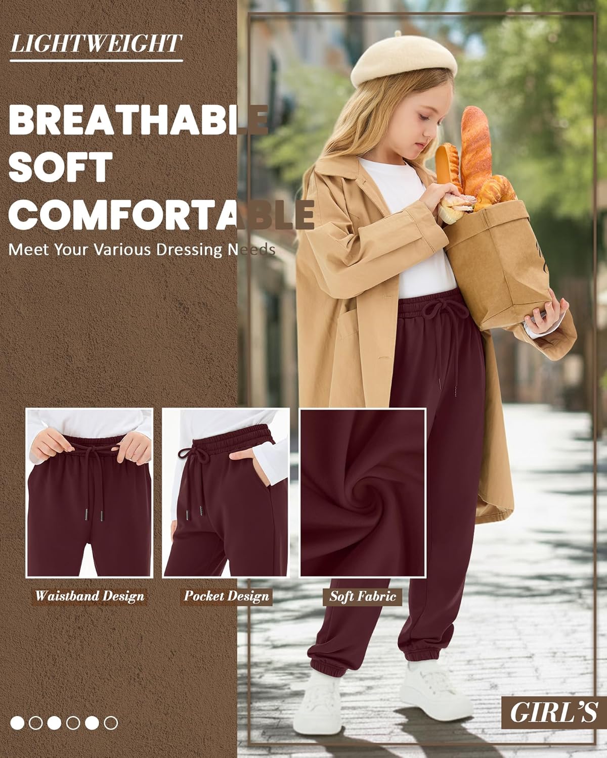 4 Pack Girls' Jogger Sweatpants Girls Drawstring Sweat Pants Teens Activewear Kids Joggers with Pockets (Ages 5-16) - Image 4