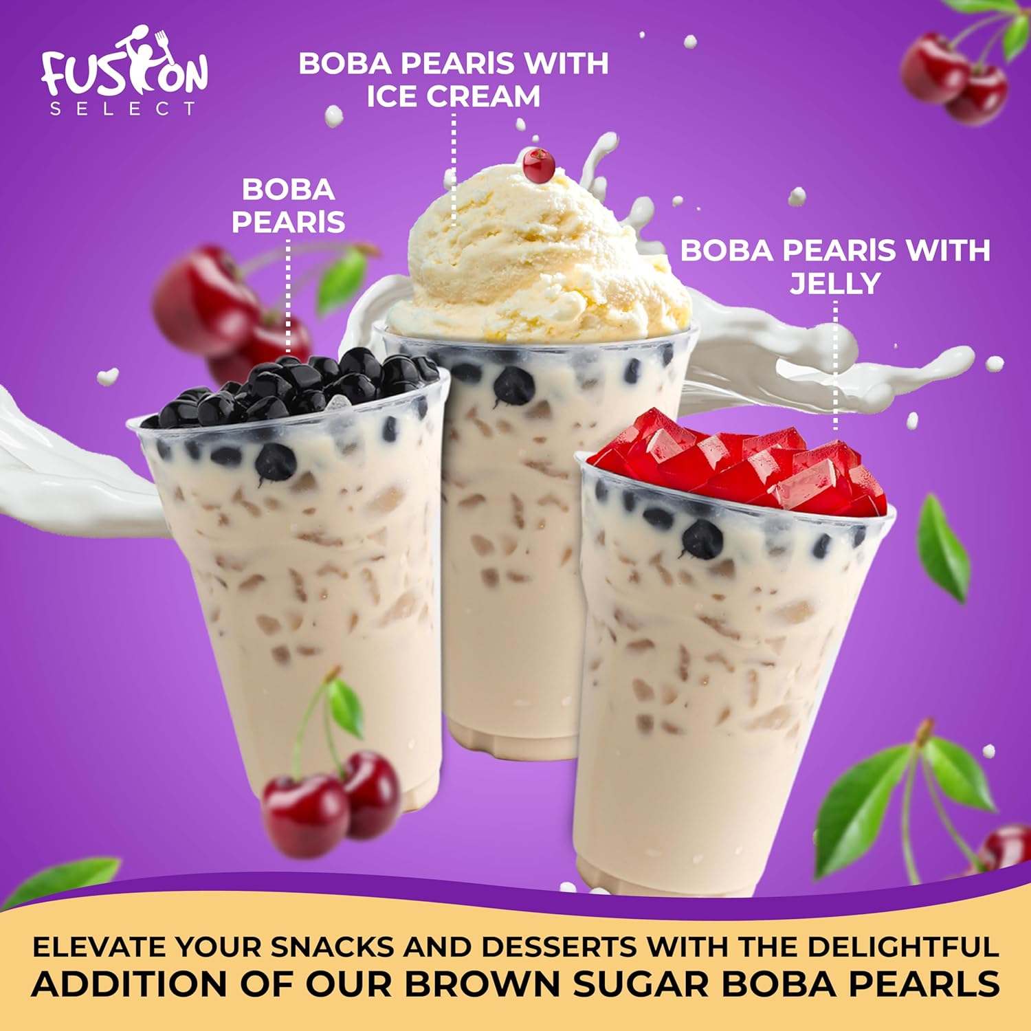 Fusion Select 12 Instant Boba - No-Cook Instant Tapioca Pearls for Bubble Tea Drinks, Hot or Cold Sweet Milk Beverage - Microwave or Heat With Boiling Water - Real Brown Sugar Flavored Balls