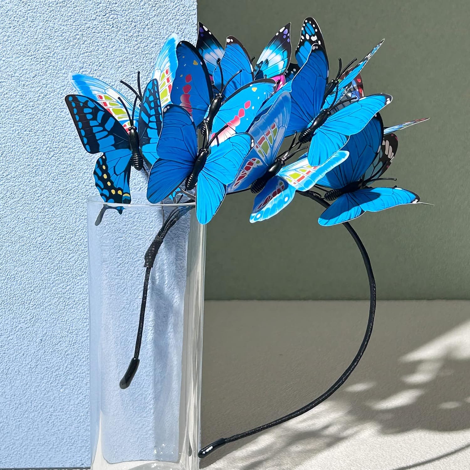 DEEKA Butterfly Headband - Blue, Hairband for Women and Girls with Adjustable Butterfly Fascinators and Handmade Headpiece