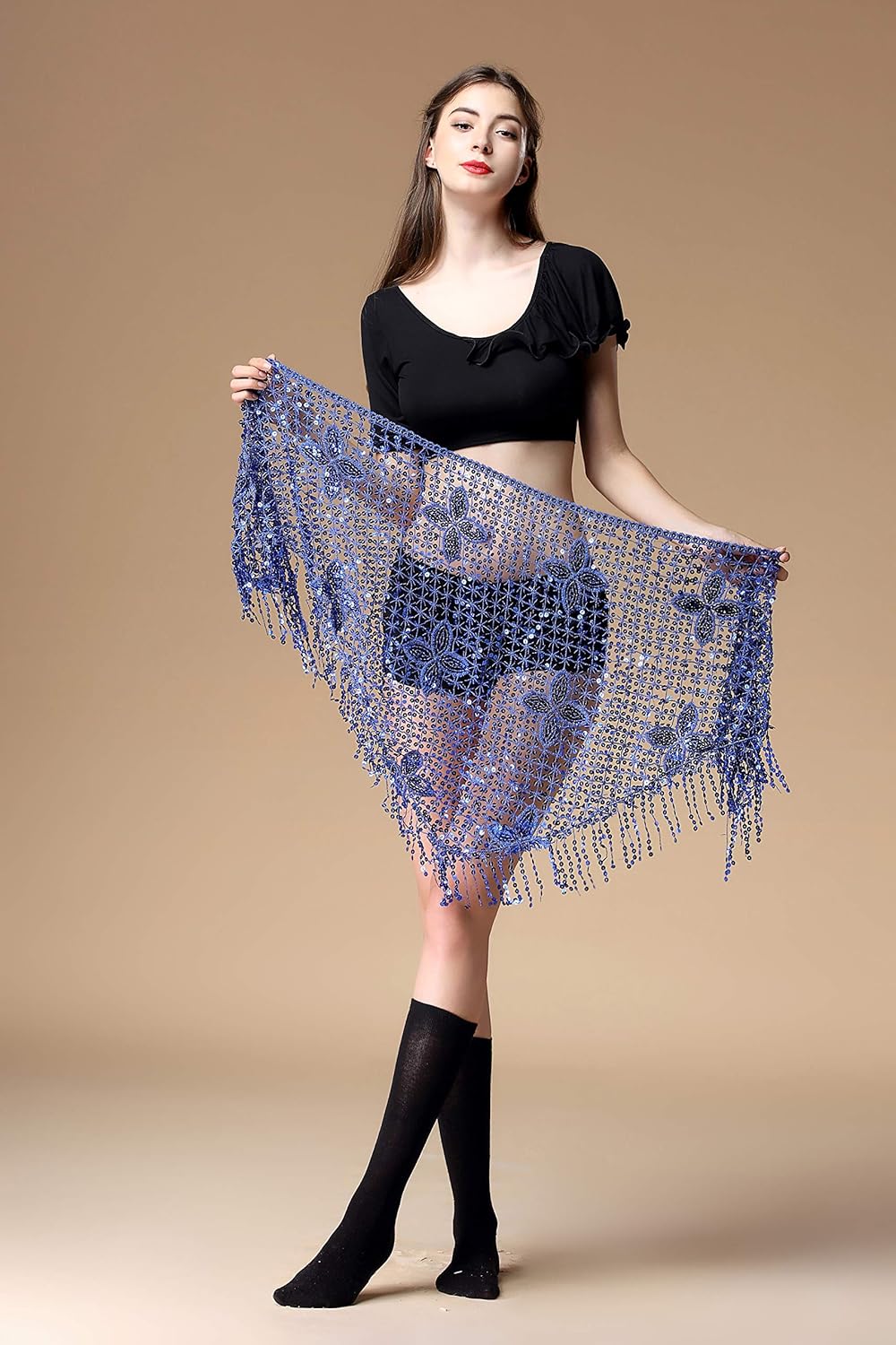 MISI CHAO Belly Dance Hip Scarf - Hip Skirt Belly Dancing Belt Triangle Shawl Tassel Belts Waist Chain for Women/Girls - Image 3