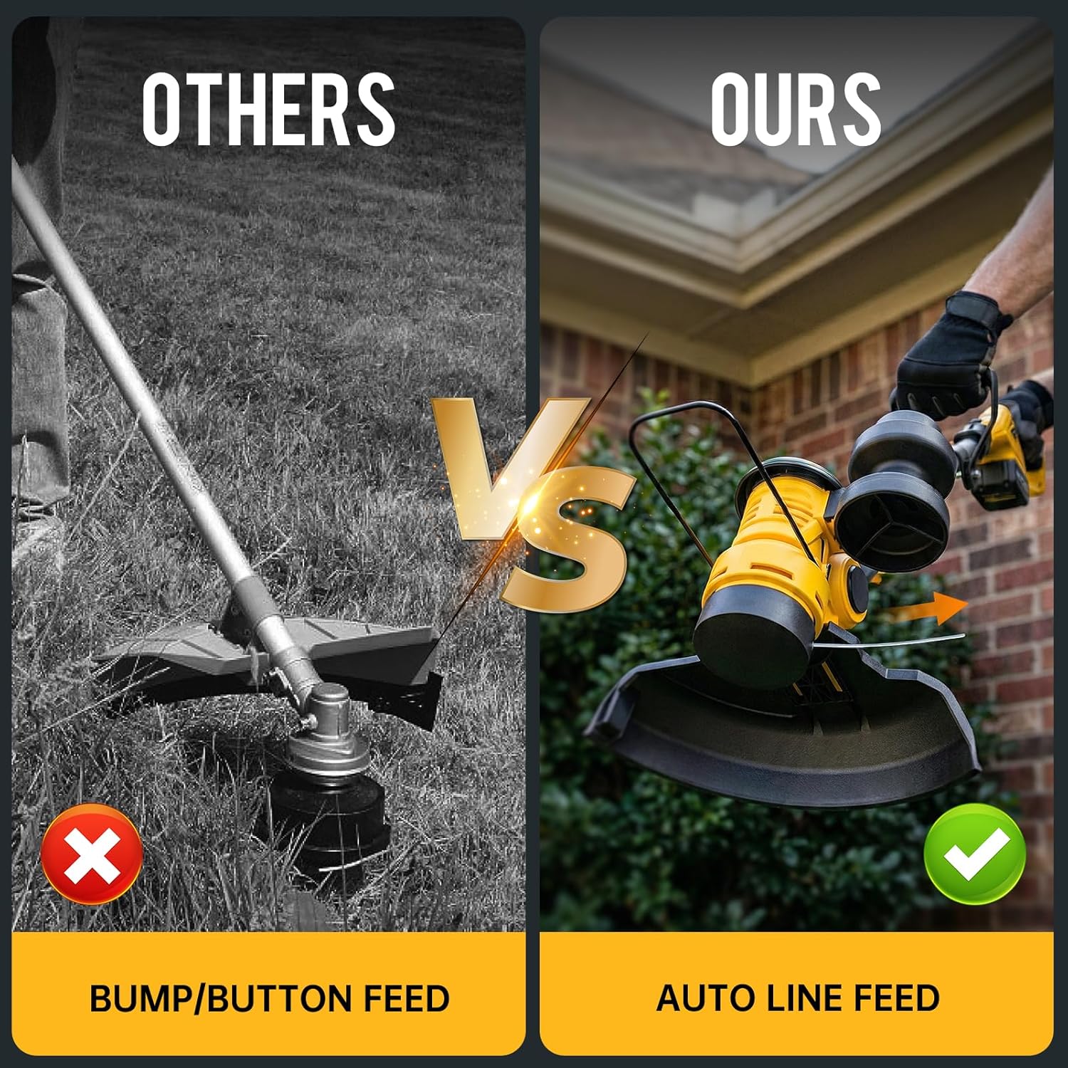 12-inch 20V Cordless String Trimmer with Charger, 2 X 4Ah Battery Powered Grass Mover with Auto Line Feed, 2 in 1 Lawn Edger with 8 Pcs Grass Cutter Spool Line, Yellow