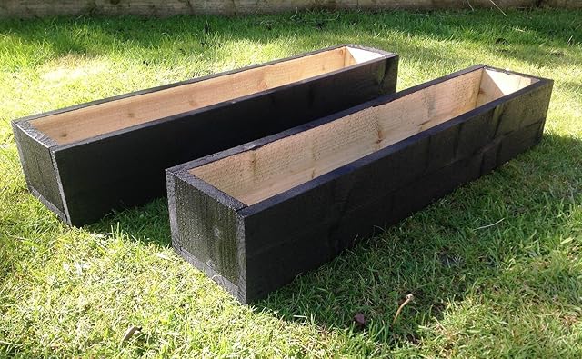 2 x Extra Large 5ft / 150 cm Long Wooden Garden/Veg Planters. Painted Black. Fully Assembled - Just add plants.