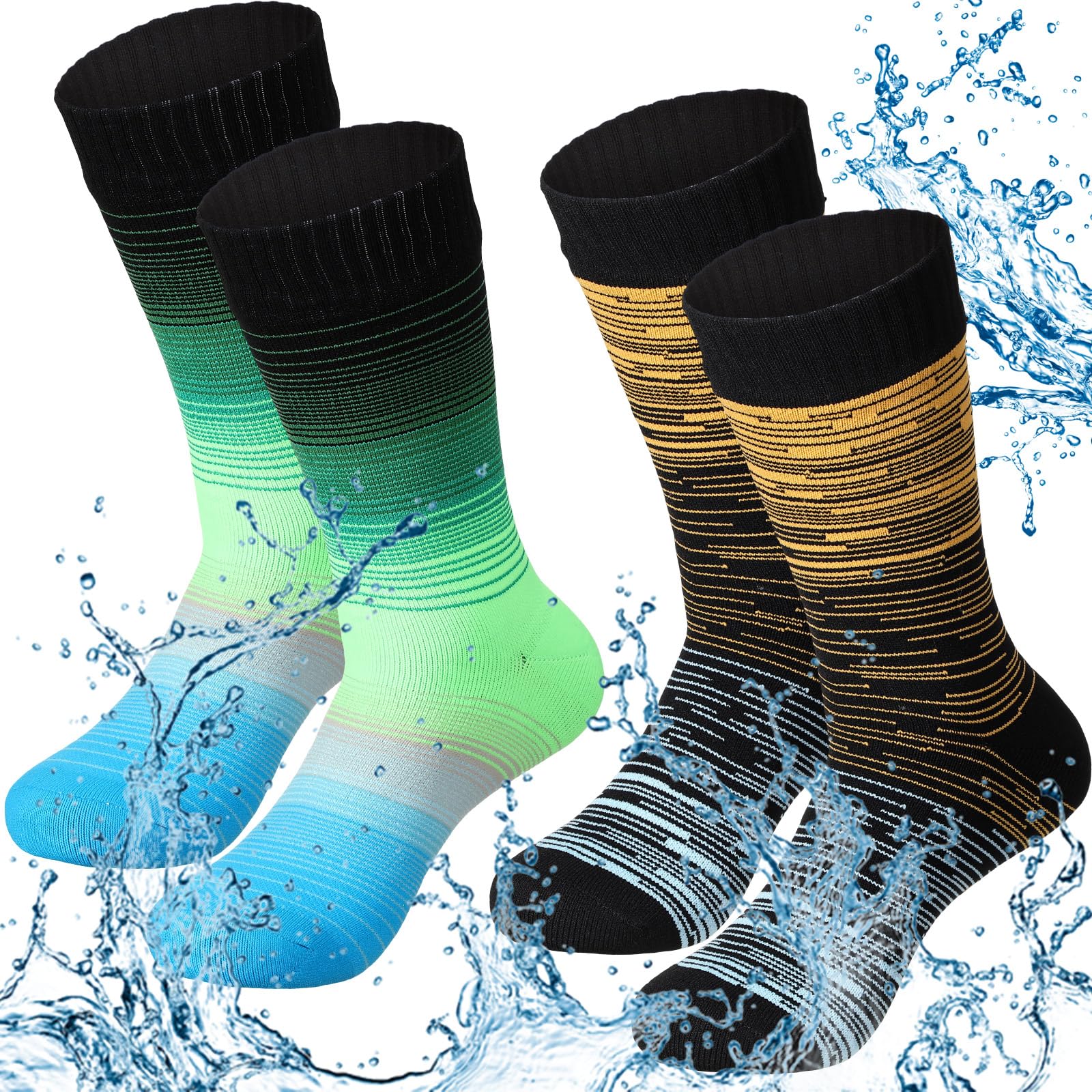 Jeyiour 2 Pairs Waterproof Socks Unisex Waterproof Breathable Outdoor Skiing Hiking Wading Fishing Socks for Men Women