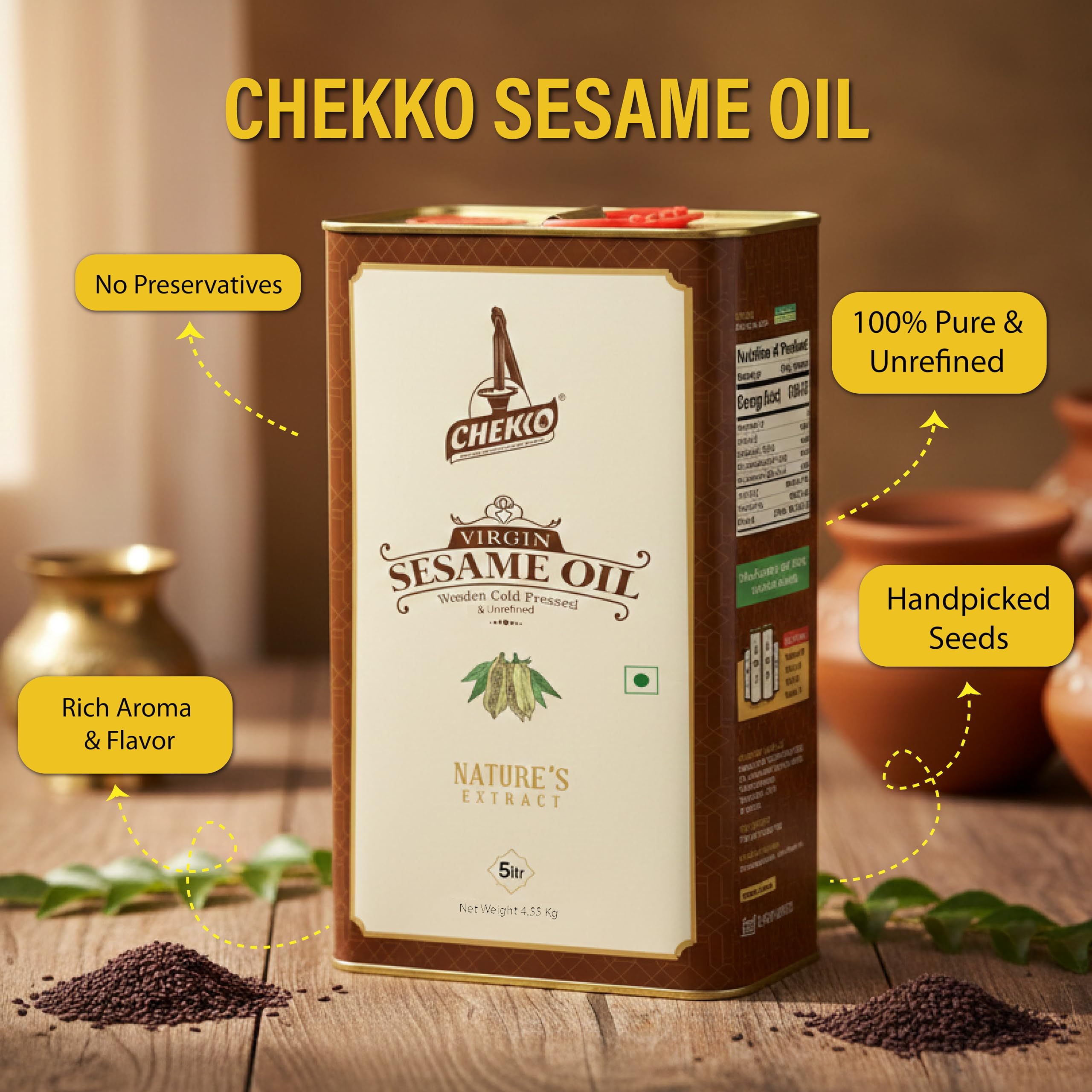 Amazon.com : CHEKKO Cold Pressed Sesame Oil 5 Liter (169 Fl Oz