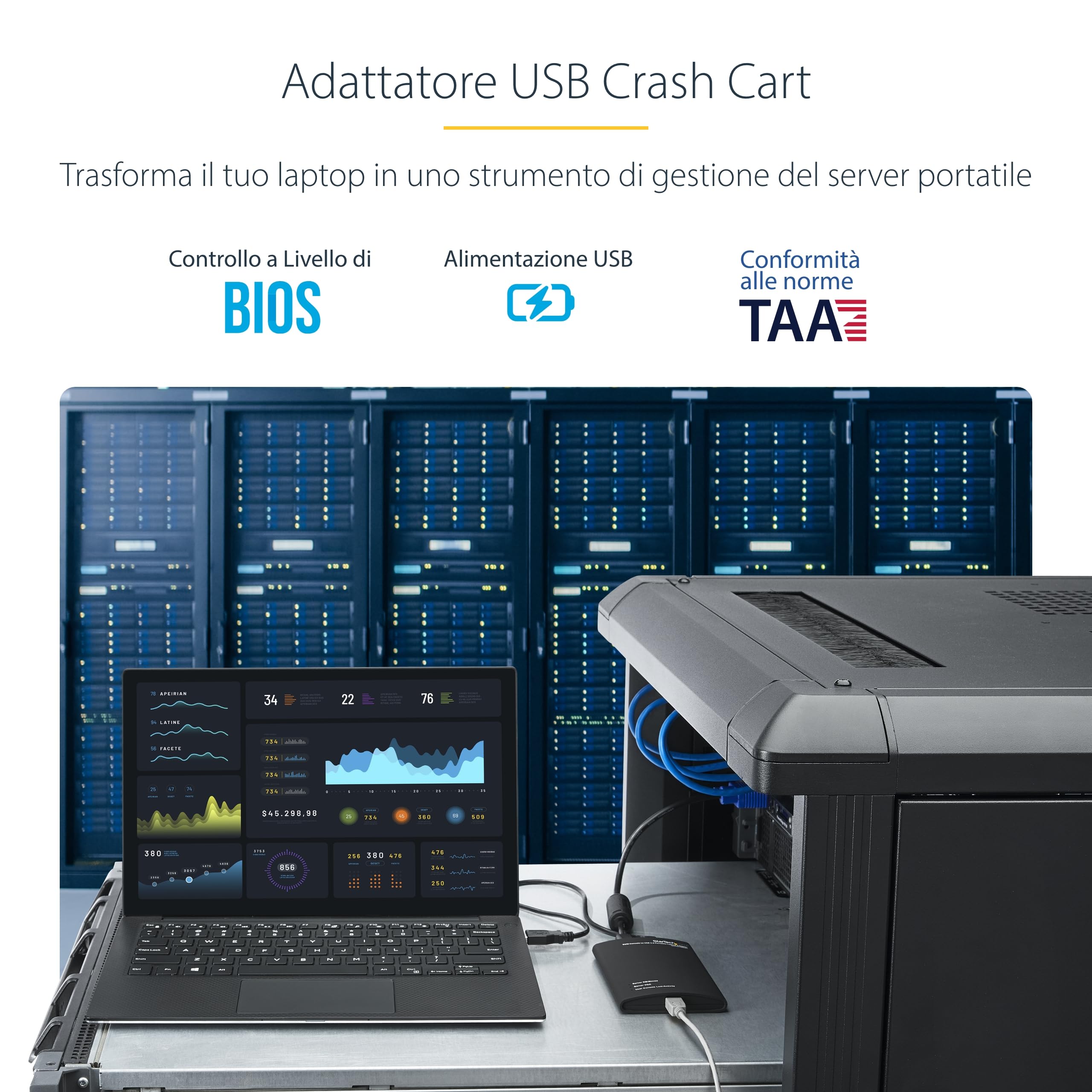 StarTech Adattatore Crash Cart Portatile, Console KVM USB/VGA (NOTECONS01) | Ideale per laptop, Accesso diretto ai server, Nessun software richiesto, Console portatile USB 2.0